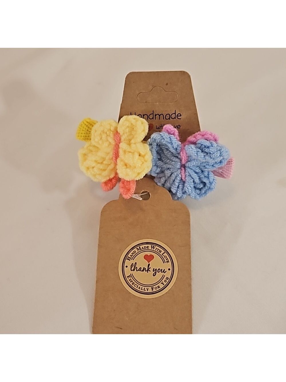 Hand Crafted Hand Knit Crochet Butterfly Hair Clip blue-yellow 1" Alligator clip - Picture 15 of 17